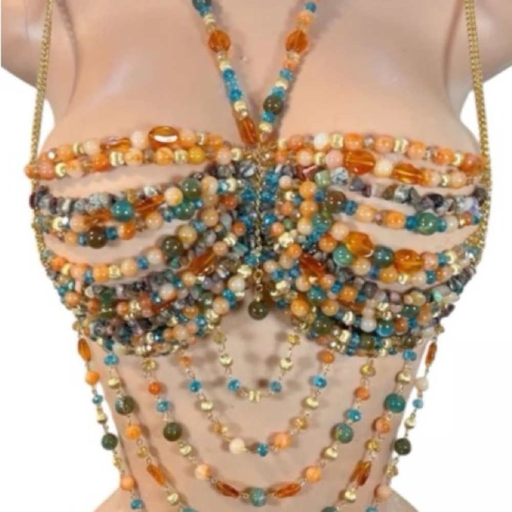 Gold and Turquoise Beaded Top